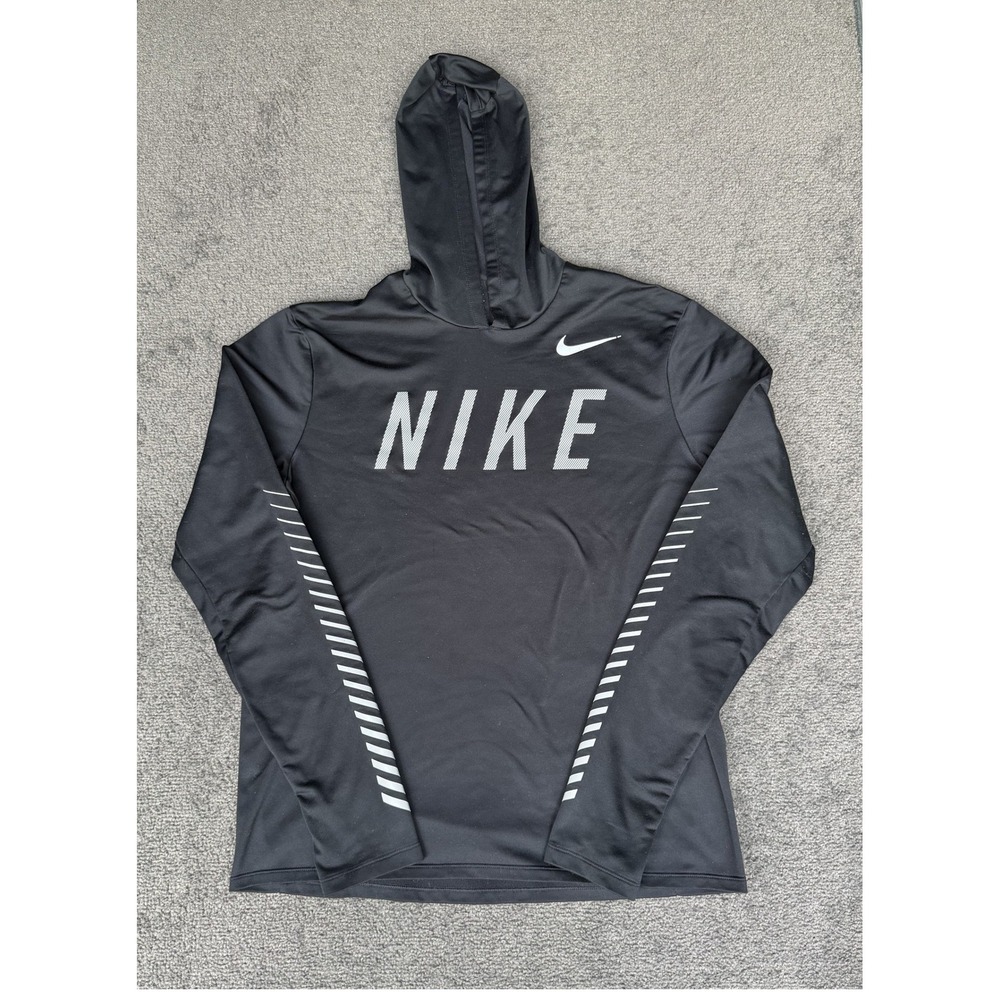Nike Running Dri-FIT Hoodie Black Reflective Stripe Pullover AQ4849-010 Mens M